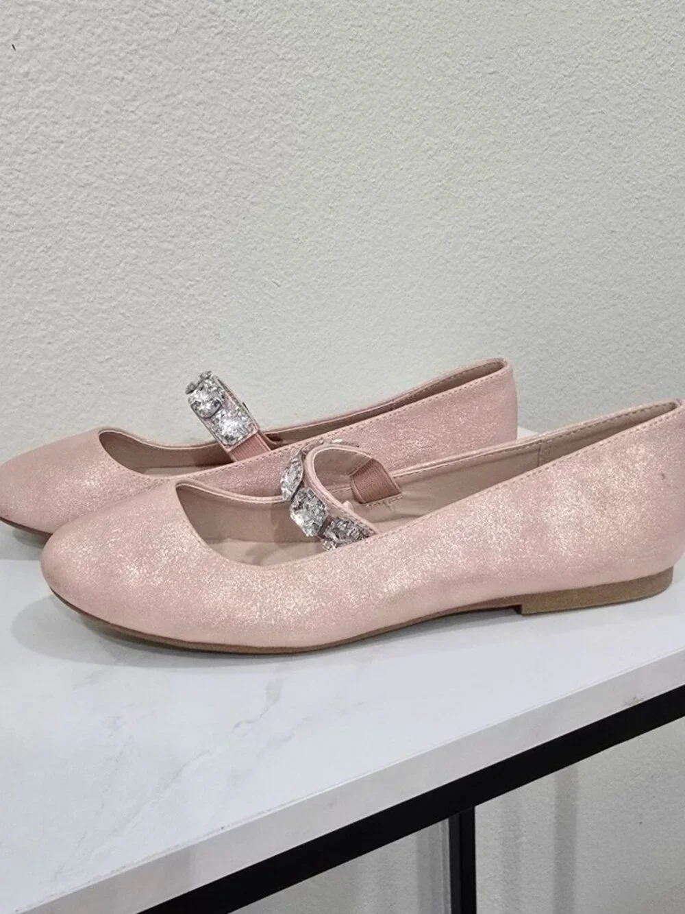 The Children’s Place ✦ Pink Glitter Mary Jane Flats ✦ Rhinestone Strap 5 NWT